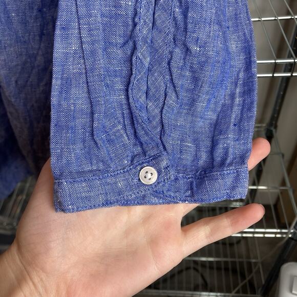 LL Bean Women's Blue Linen Tunic Top Est. Size L Coastal Nautical‎ Preppy Flowy - Picture 8 of 10